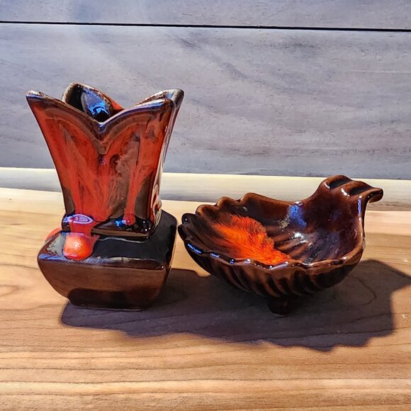 Mini Vase - Orange/Red Drip Glaze Made in Canada Pottery - Picture 5 of 5